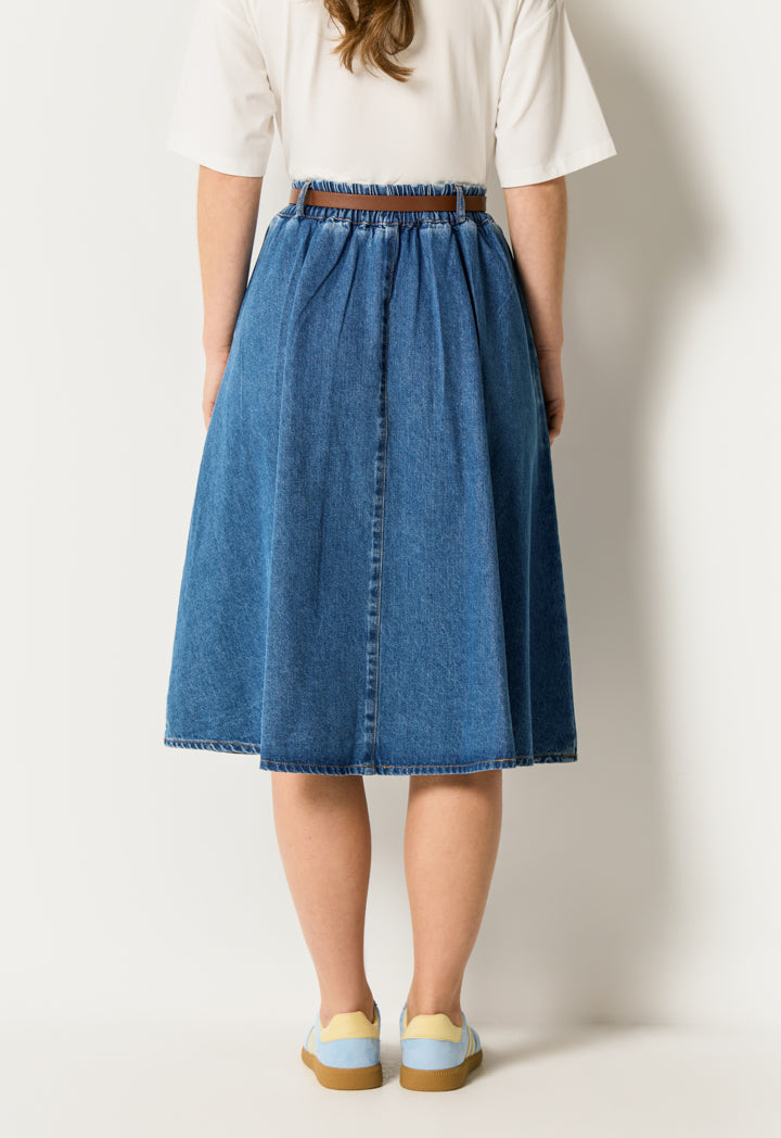 Pleated High Waist Denim Skirt