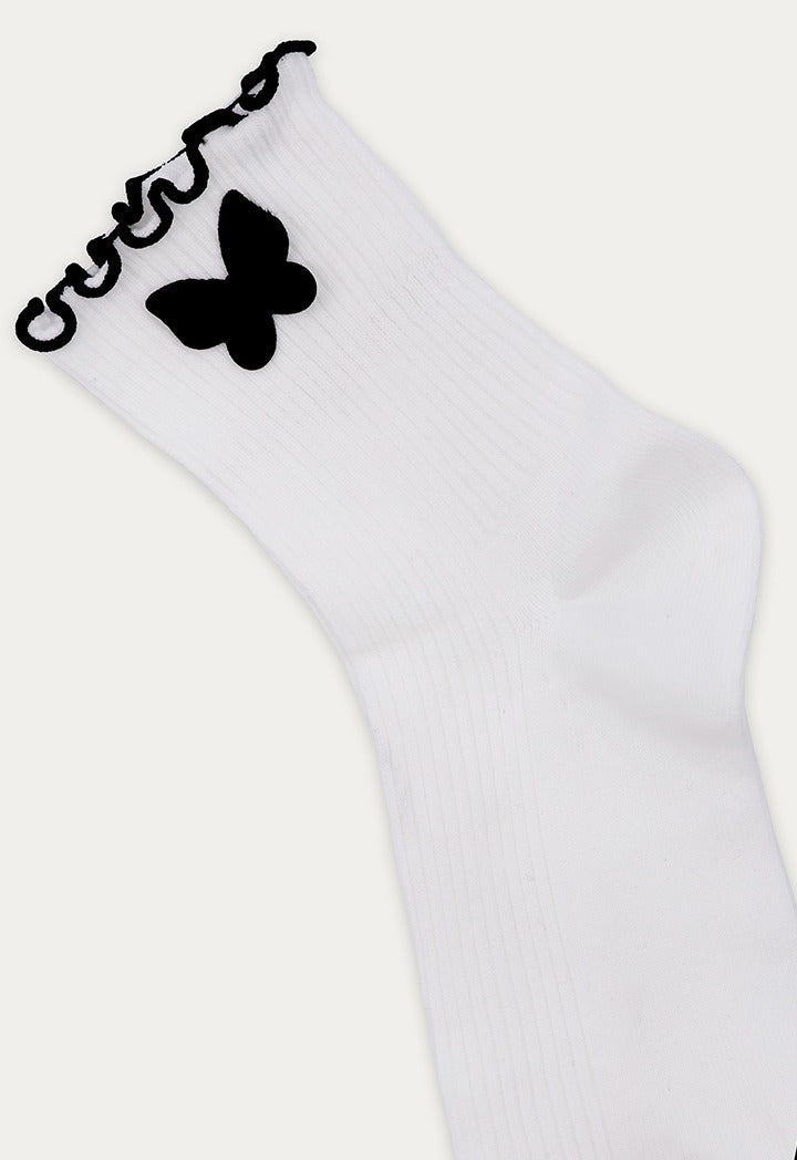 Ribbed Ruffle Socks with Butterfly Details