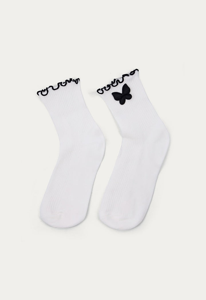 Ribbed Ruffle Socks with Butterfly Details