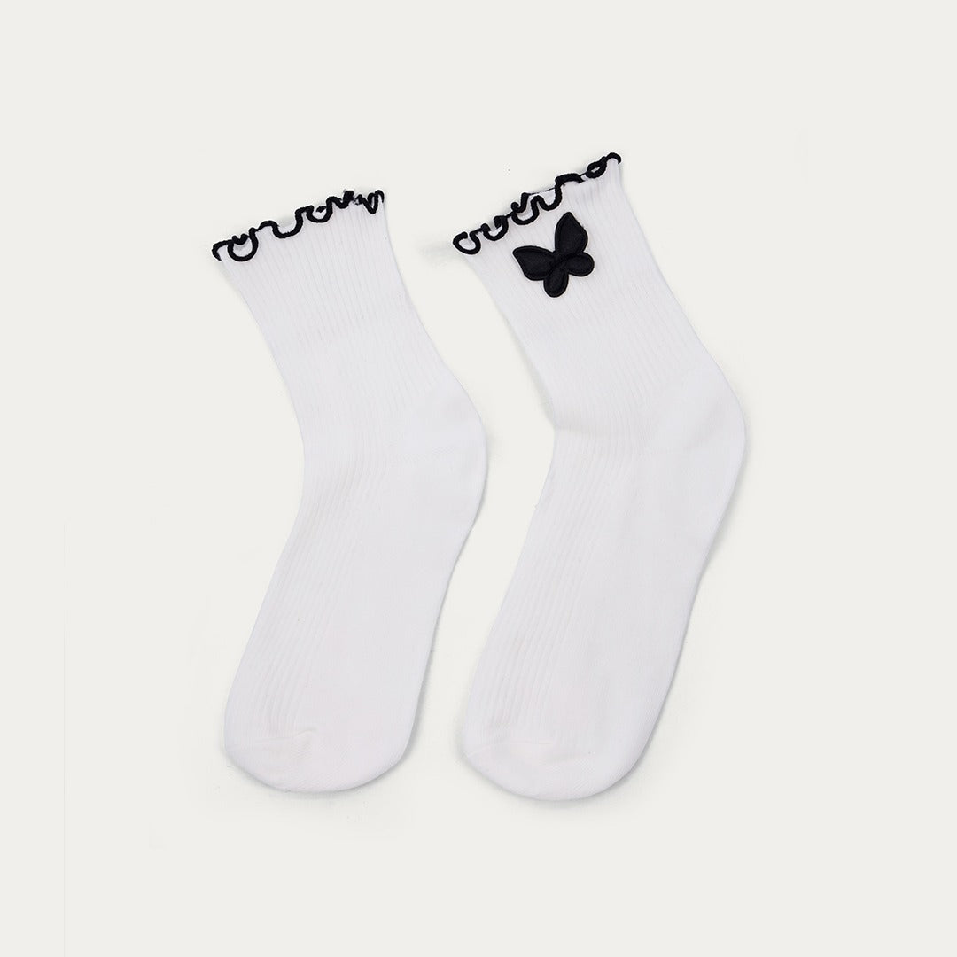 Ribbed Ruffle Socks with Butterfly Details