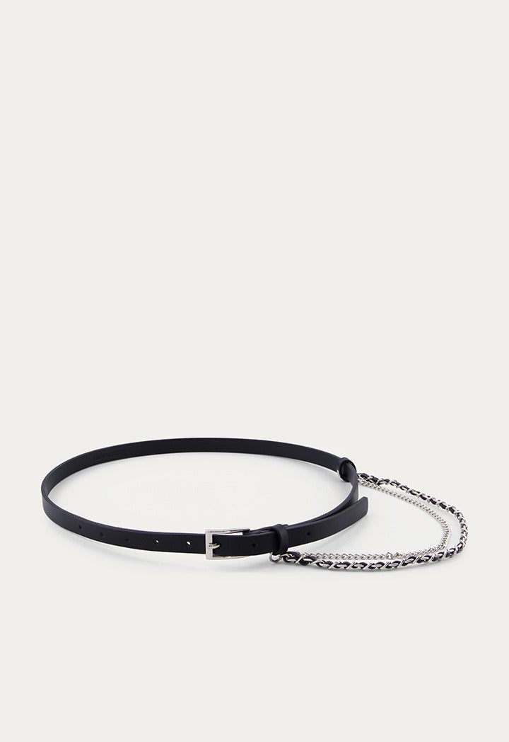 Embellished Metal Chain Leather Belt
