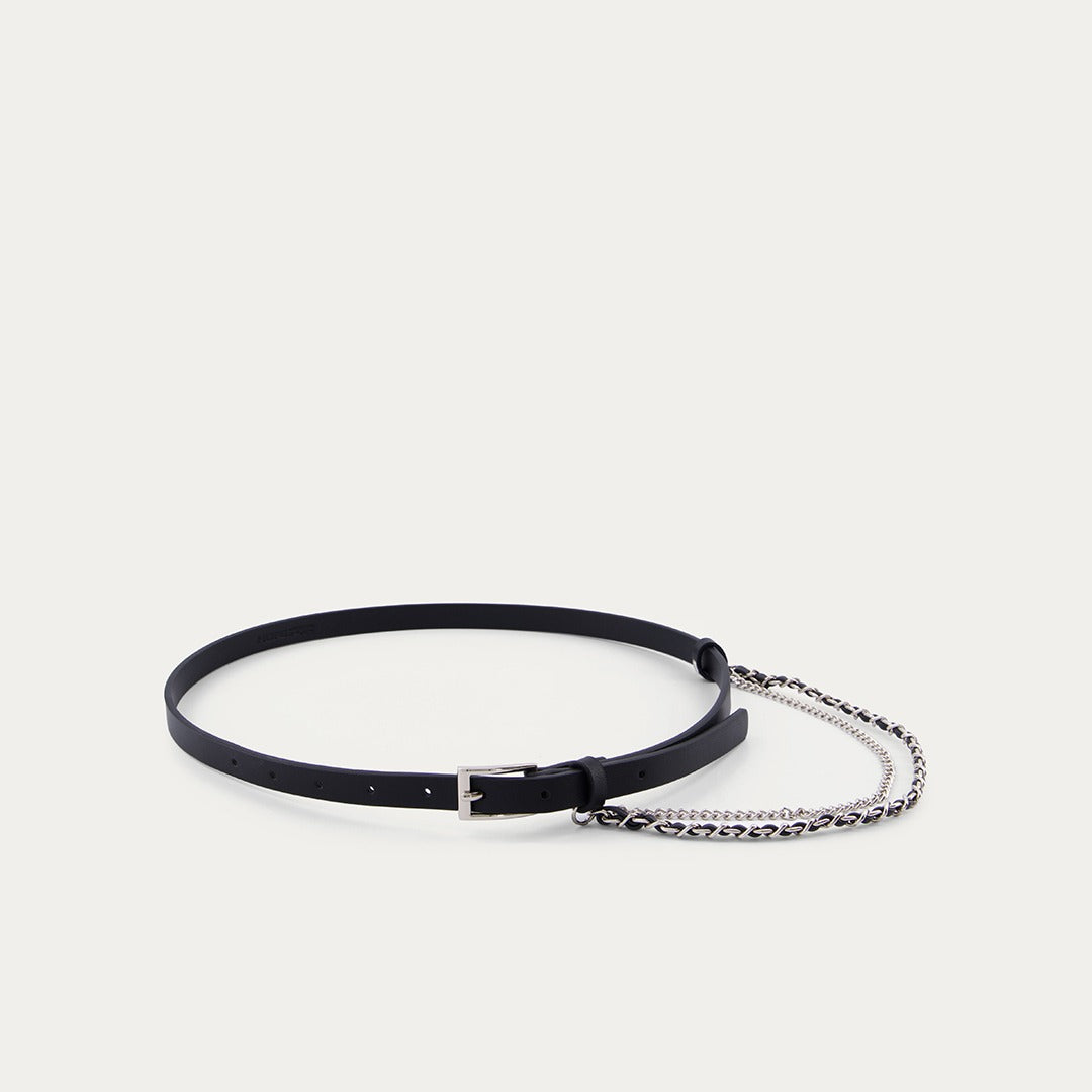 Embellished Metal Chain Leather Belt