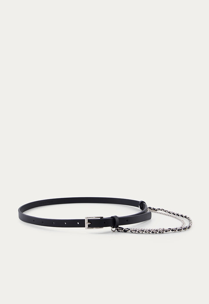 Embellished Metal Chain Leather Belt