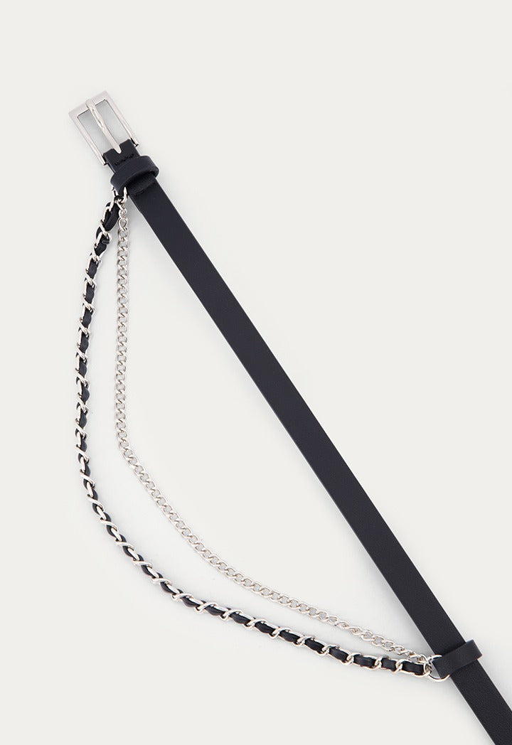 Embellished Metal Chain Leather Belt