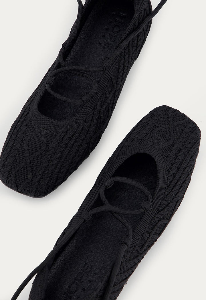 Lace Up Knitted Flat Ballerina