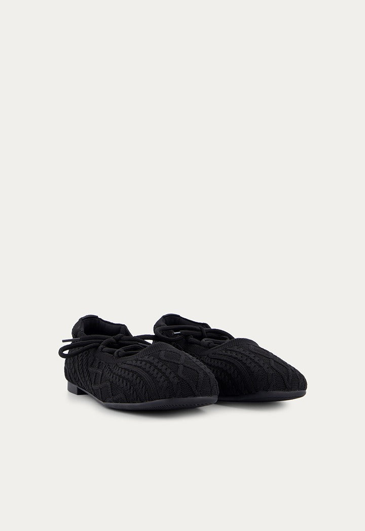 Lace Up Knitted Flat Ballerina