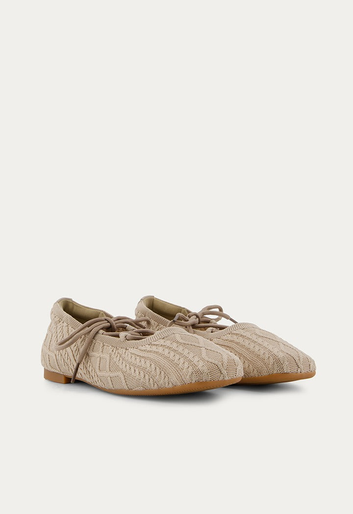 Lace Up Knitted Flat Ballerina