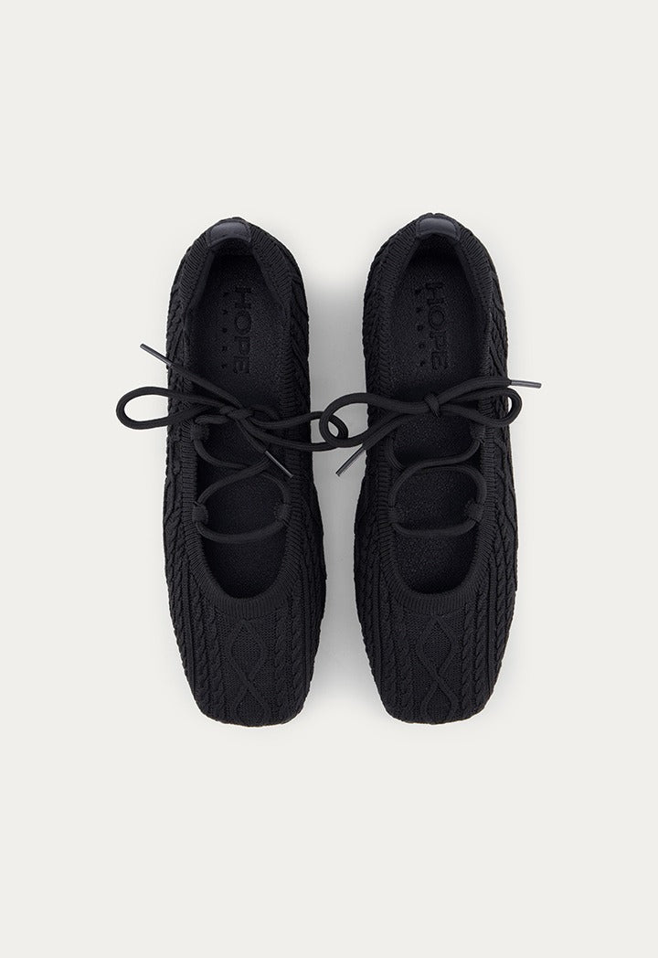 Lace Up Knitted Flat Ballerina