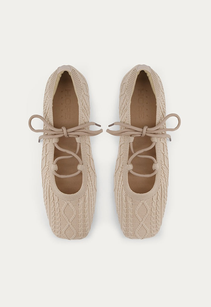 Lace Up Knitted Flat Ballerina