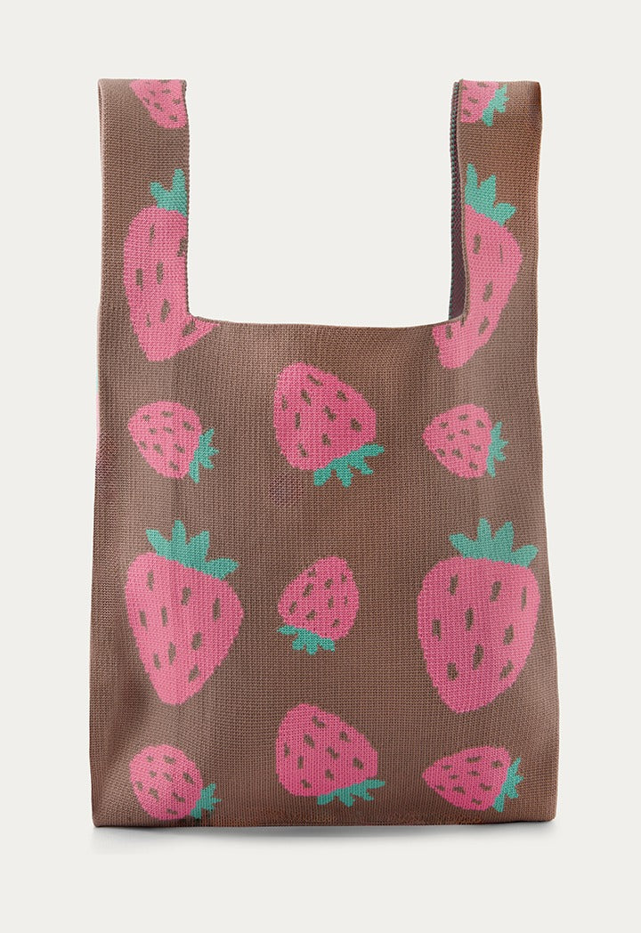 Strawberry-Pattern Knitted Tote Bag