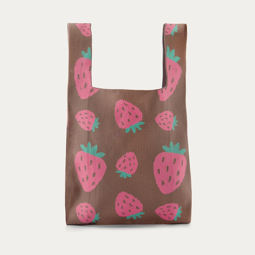 Strawberry-Pattern Knitted Tote Bag