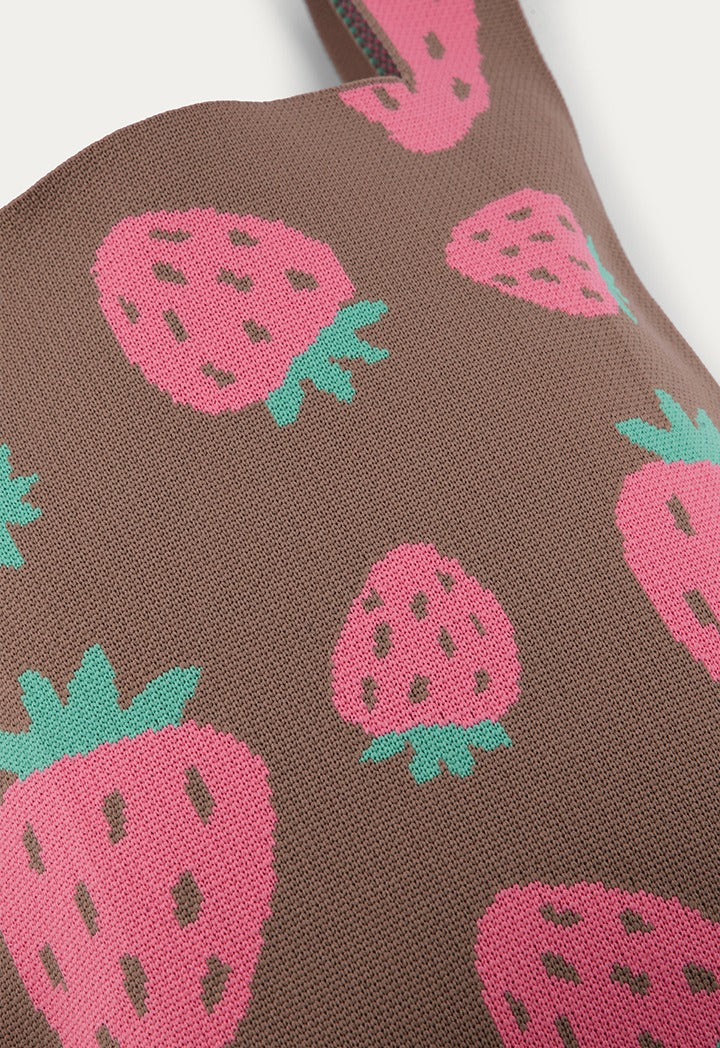 Strawberry-Pattern Knitted Tote Bag