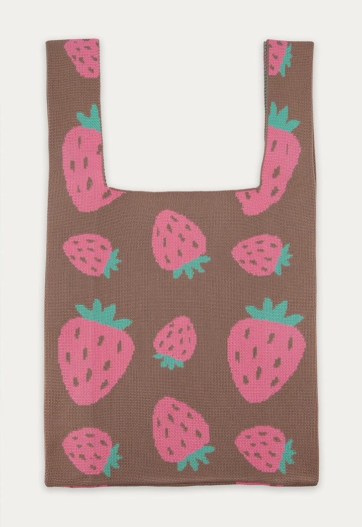 Strawberry-Pattern Knitted Tote Bag