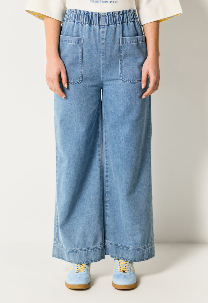 Ruffled High Waist Wide Leg Jeans