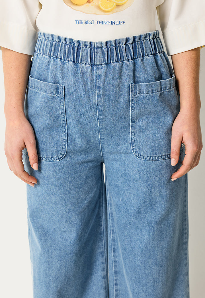 Ruffled High Waist Wide Leg Jeans