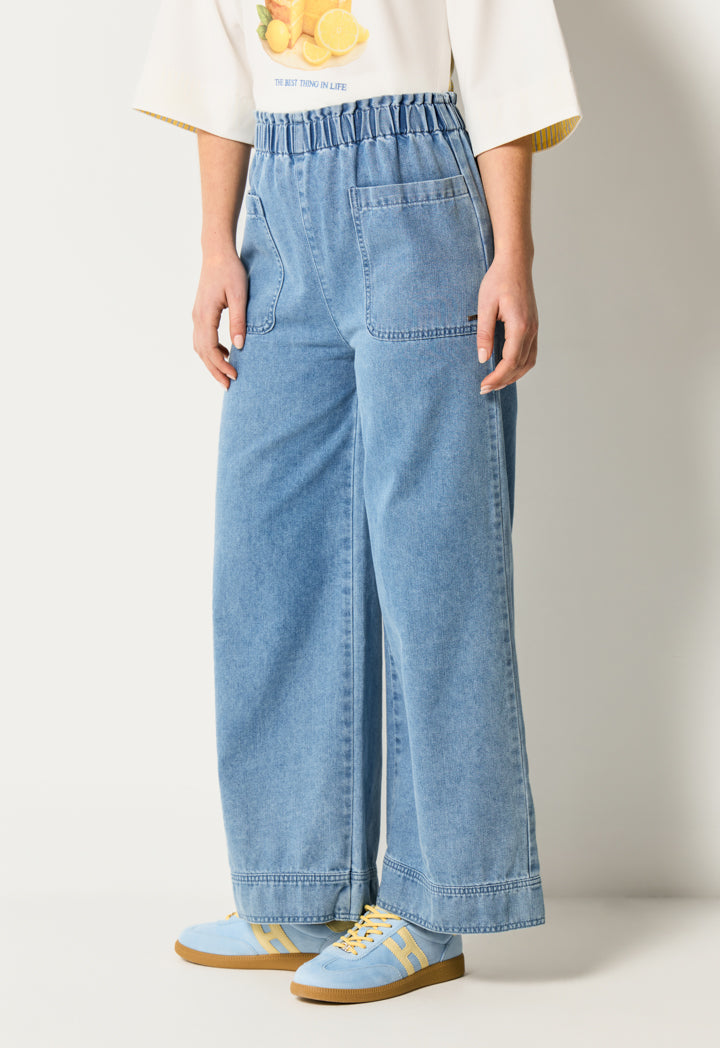 Ruffled High Waist Wide Leg Jeans