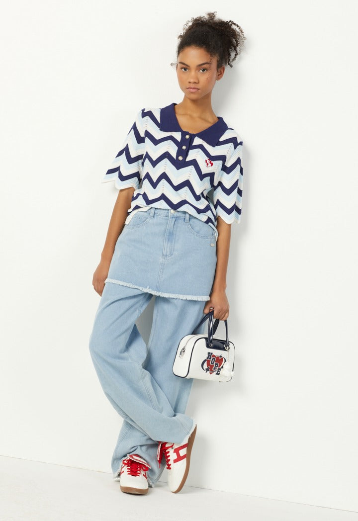 Hope Shirt Collar Knitted Blouse Multi Color