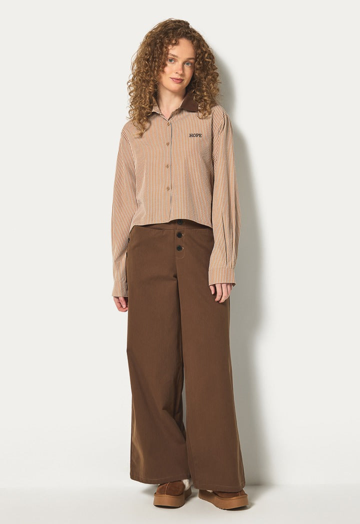 Hope Contrast Striped Shirt Brown