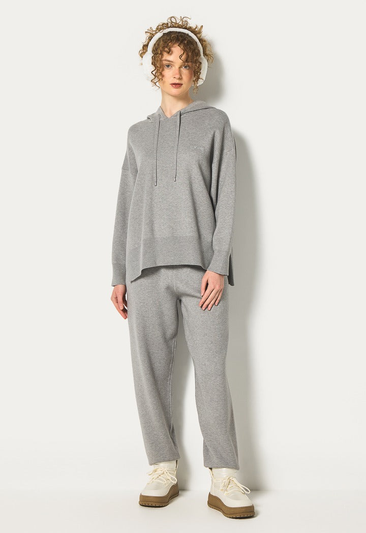 Hope Solid Knitted Hoodie Grey Melange