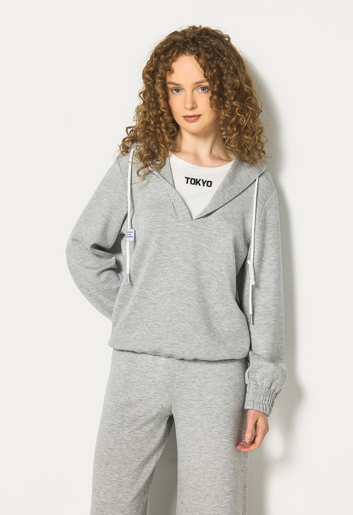 Hope Contrast Crew Neck Hoodie Grey Melange