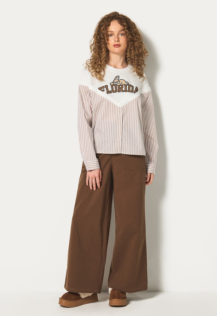 Hope Embroidered Bodice Striped Sweatshirt Off White