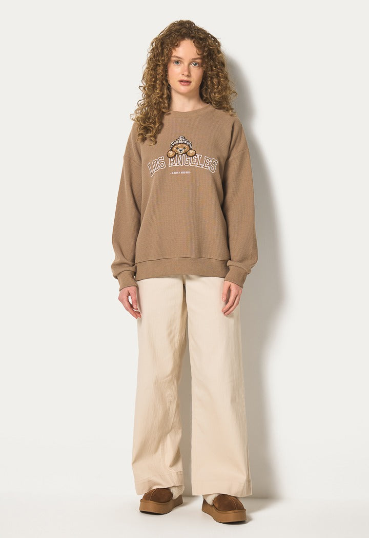 Hope Embroidered Crochet Sweatshirt Light Brown