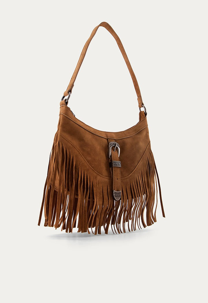 Hope Tassel Suede Handbag Brown