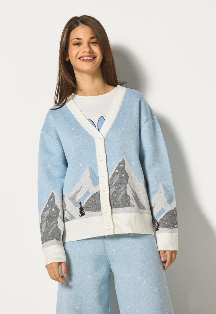 Hope Ribbed Hems Knitted Cardigan Light Blue