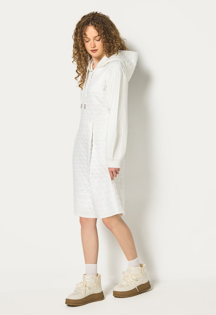 Mixed-Fabric Solid Dress Off White
