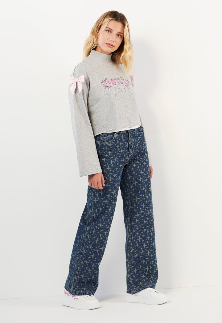 Hope Crystal Embellished Cropped Sweatshirt Grey Melange