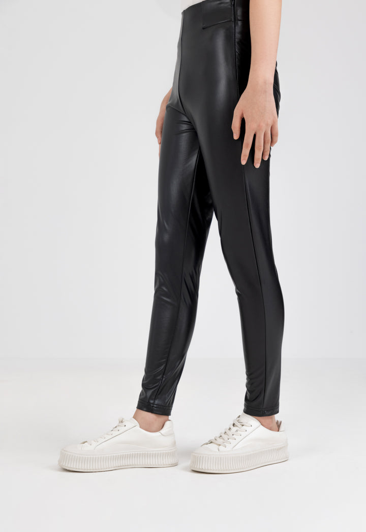 Hope Solid Pu Leather Leggings Black
