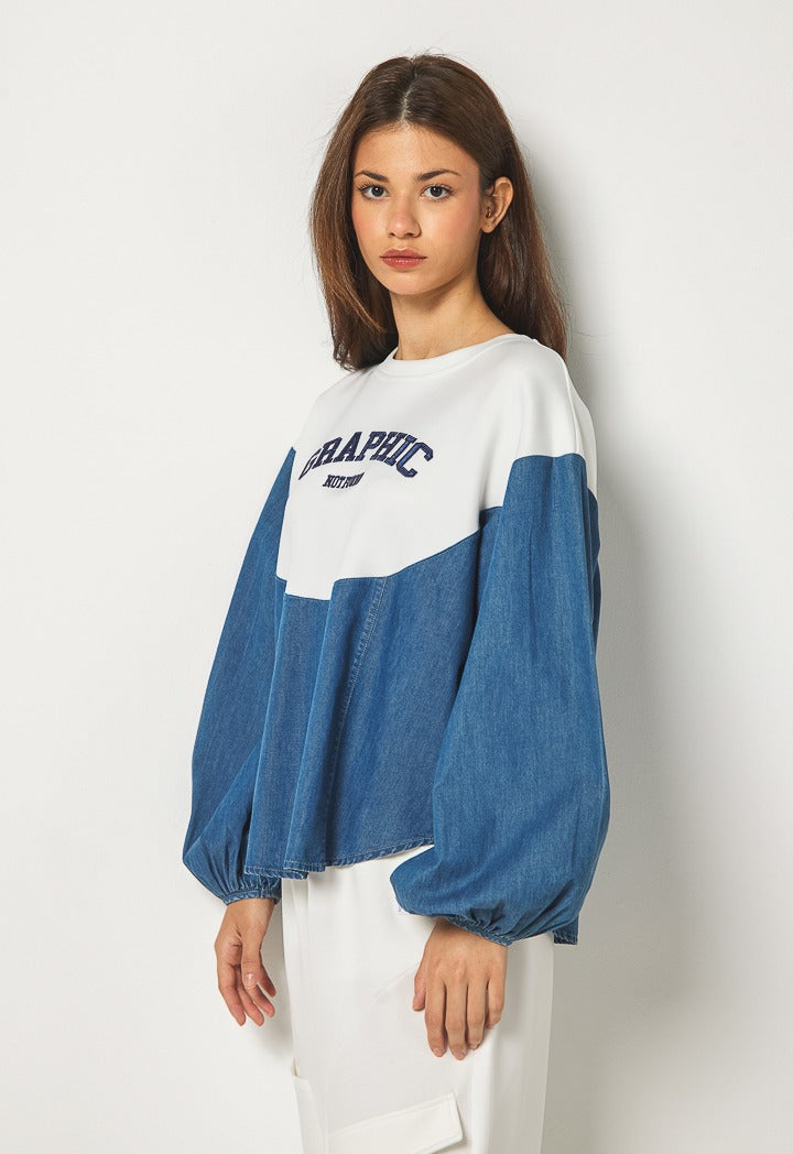 Hope Denim Detailed Sweater Denim Blue