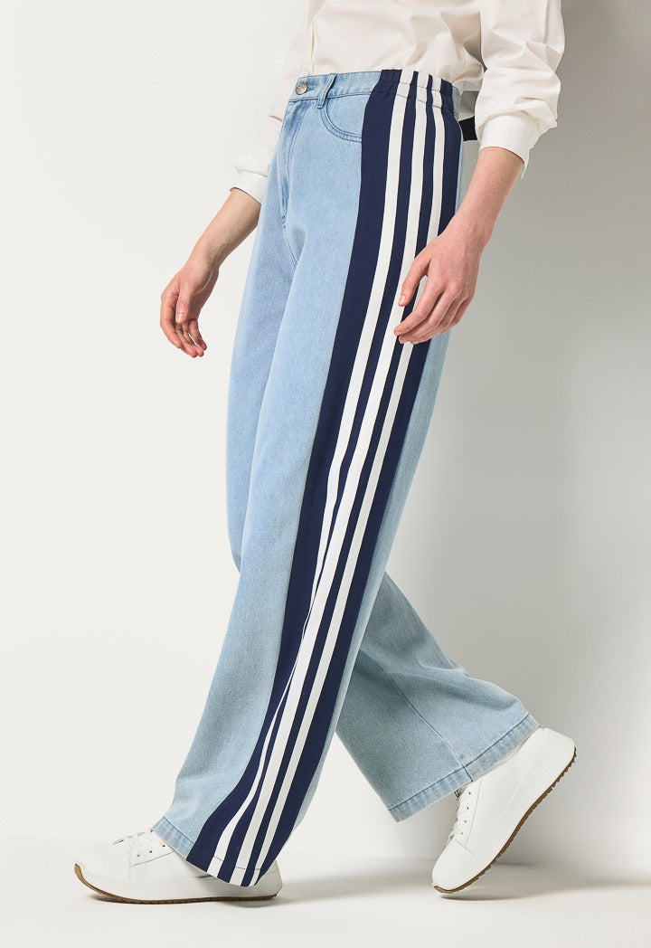 Hope Wide Legs Striped Sides Jeans Denim Blue