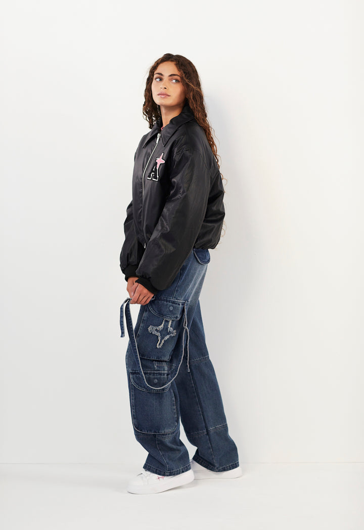 Hope Embellished Pu Leather Jacket Black