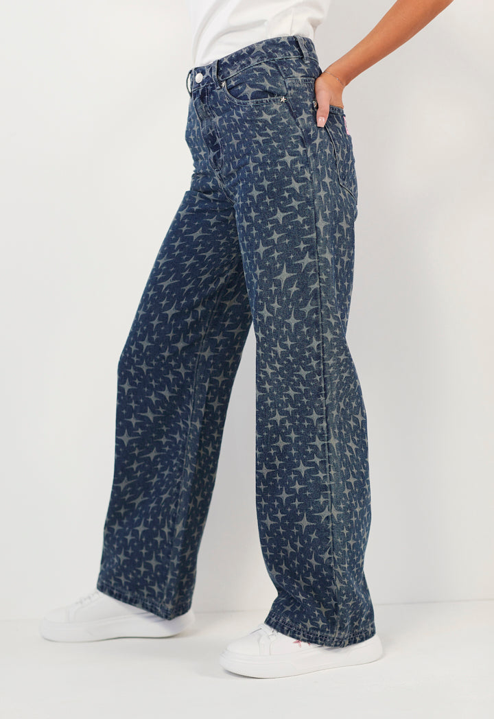 Hope Sparkle Pattern Denim Jeans Denim Blue