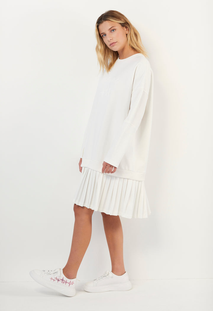 Hope Printed Pleated Hems Dress Off White