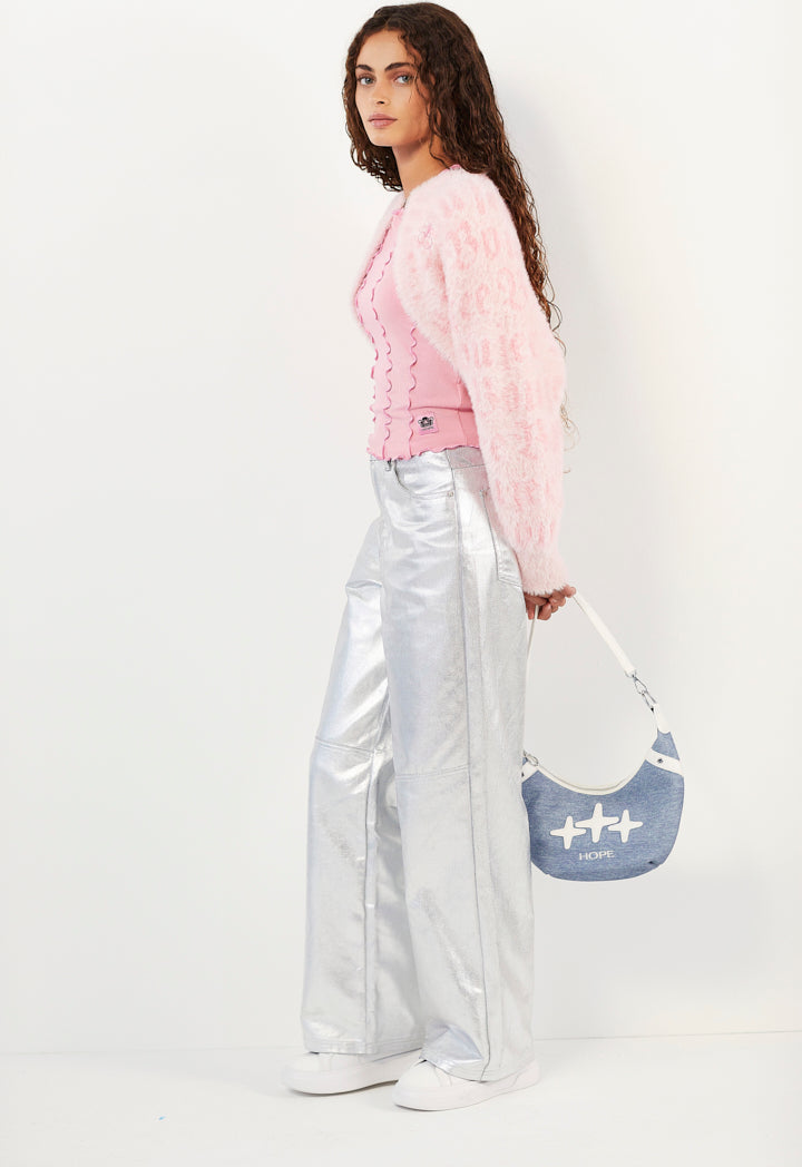 Hope Fluffy Cropped Cardigan Pink