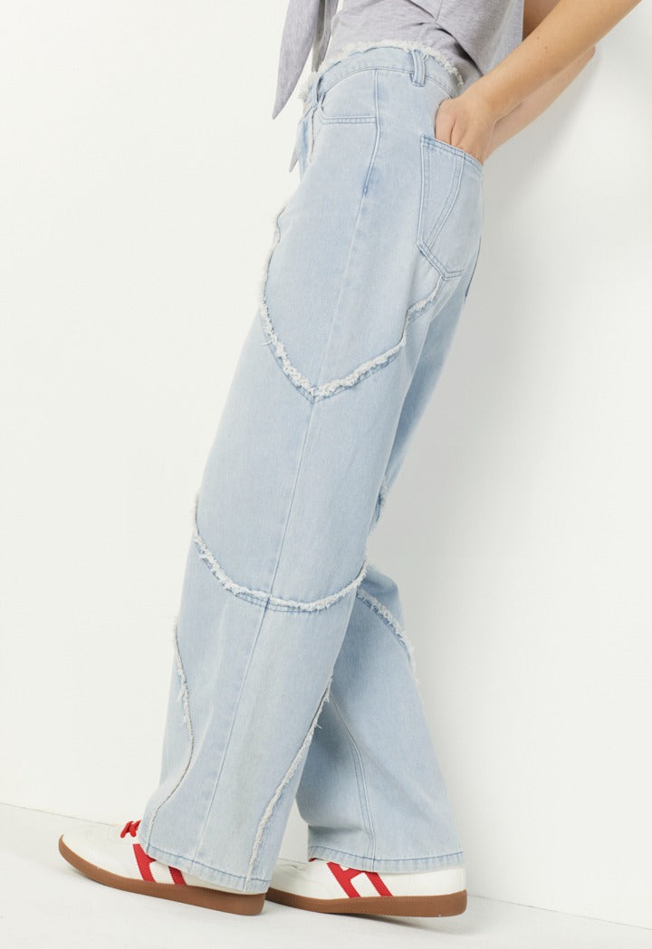 Hope Frayed Wide Leg Jeans Denim Blue
