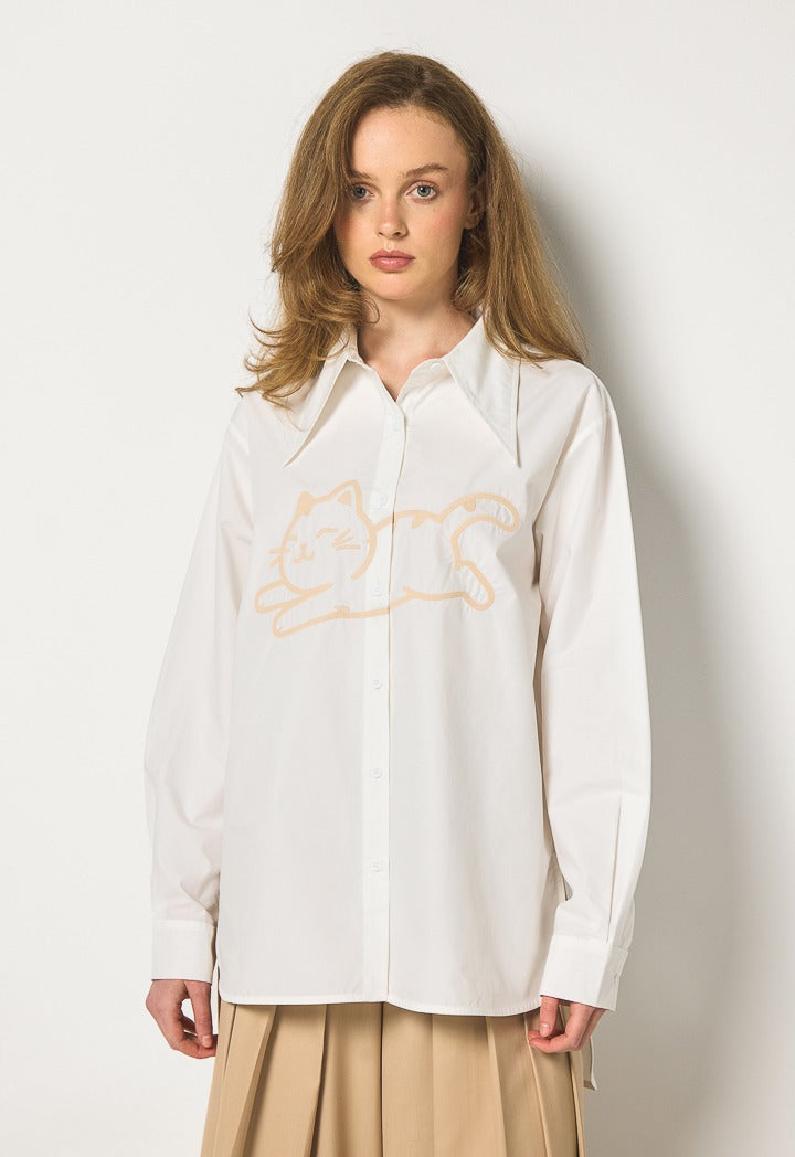 Hope Contrast Embroidered Shirt Off White