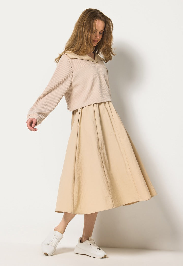 Hope Solid Dress And Sweater Set (2 Pcs) Beige
