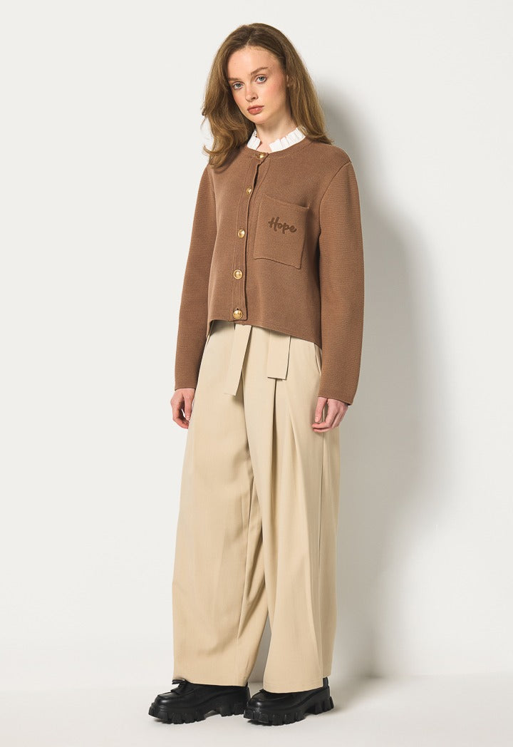 Hope Detachable Ruffled Collar Cardigan Brown