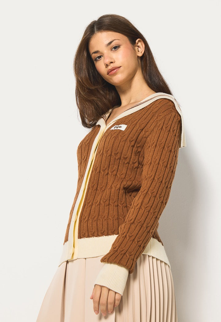 Hope Contrast Knitted Cardigan Dark Brown