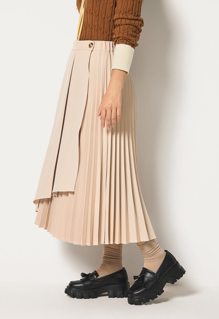 Hope Asymmetrical Pleated Skirt Beige