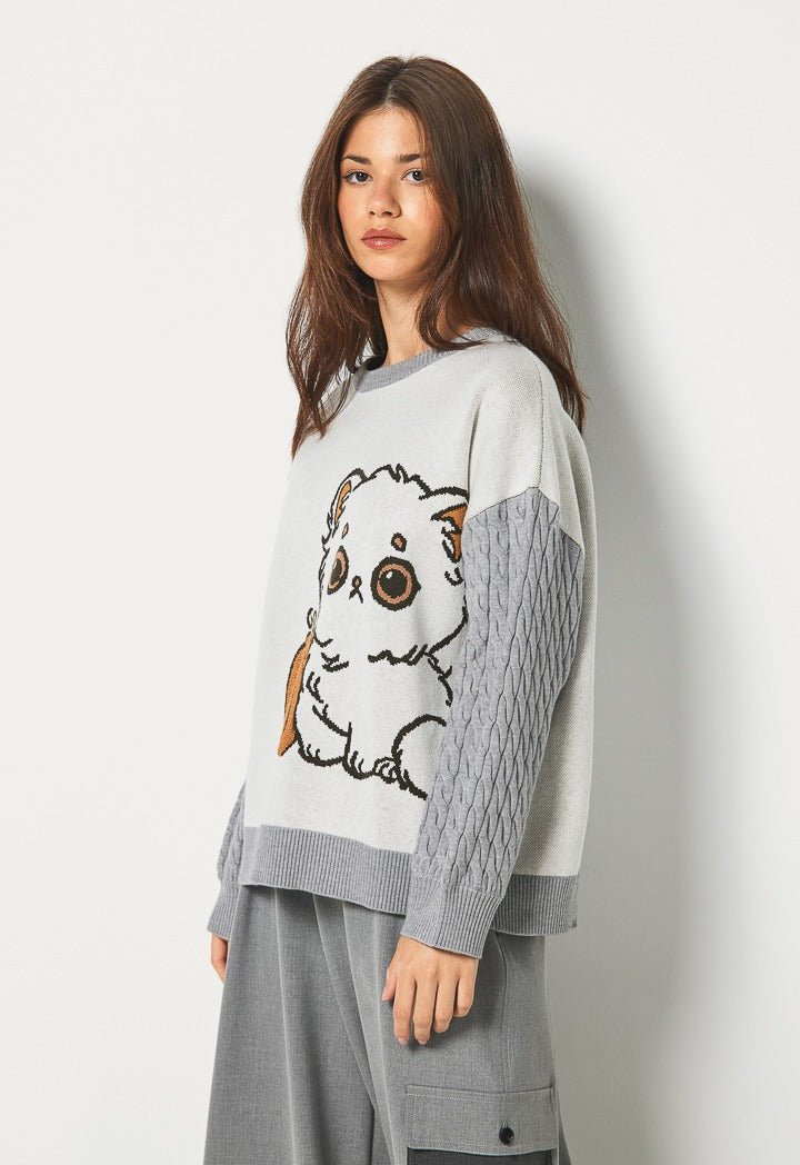 Hope Textured Sleeves Sweater Grey/Off White