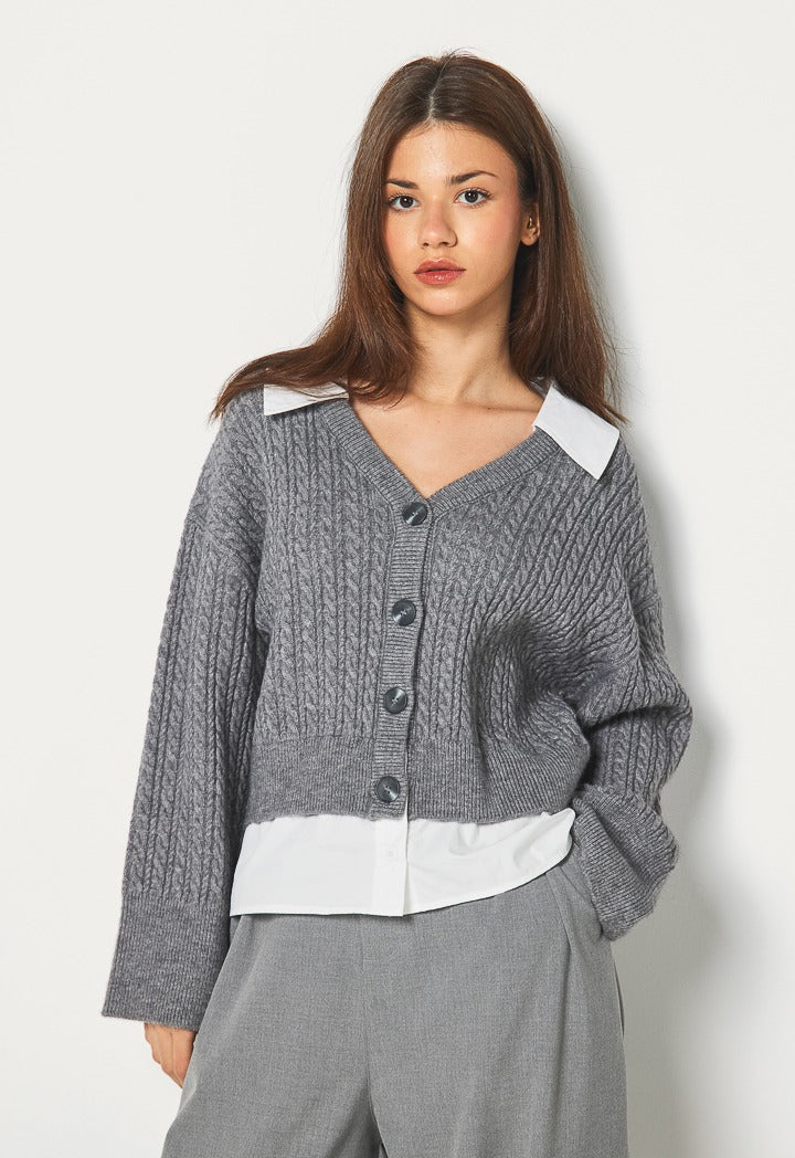 Hope Buttoned V Neck Cardigan Grey