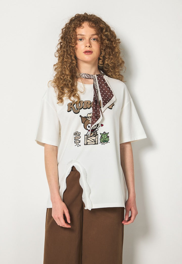 Hope Kuromi Fleece Detailed T-Shirt Off White
