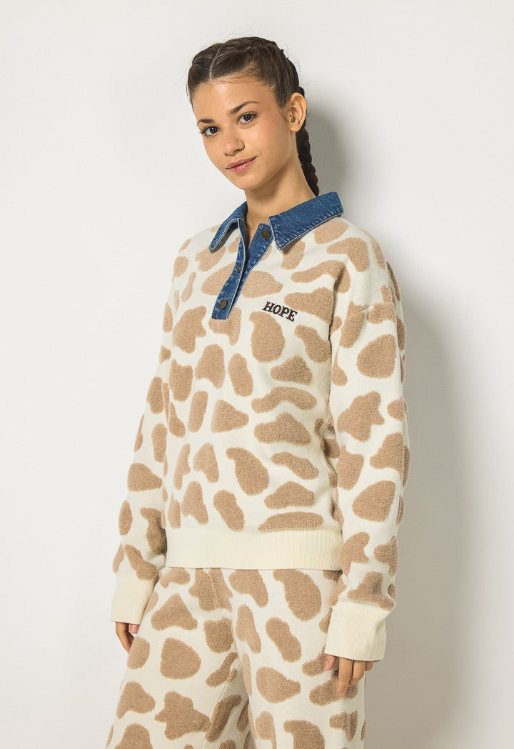 Hope Contrast Patches Sweatshirt Ecru