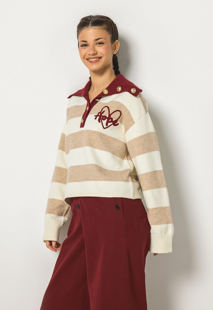Hope Knitted Striped Sweatshirt Ecru