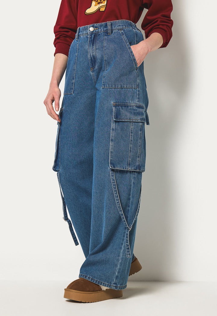 Hope Wide Leg Cargo Jeans Denim Blue