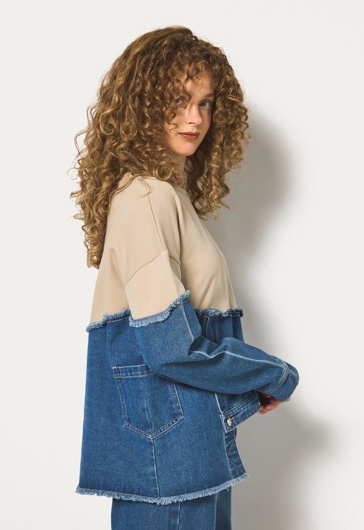 Hope Knitted Denim Sweatshirt Beige